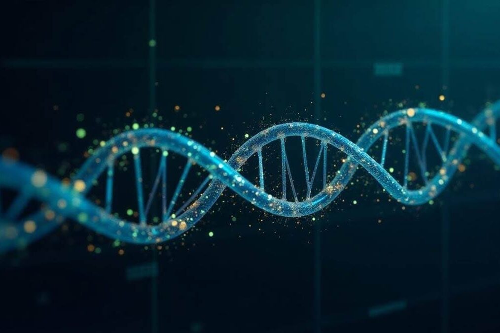 A blue strand of DNA