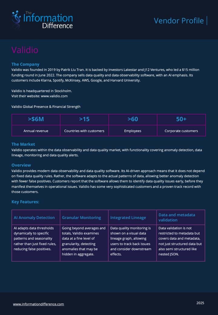 The Valido software vendor profile pdf by The Information Difference.