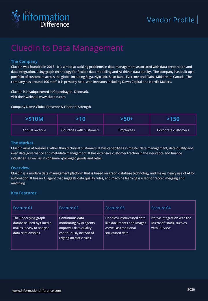 A Software Vendor Profile Document for Cluedin by The Information difference.