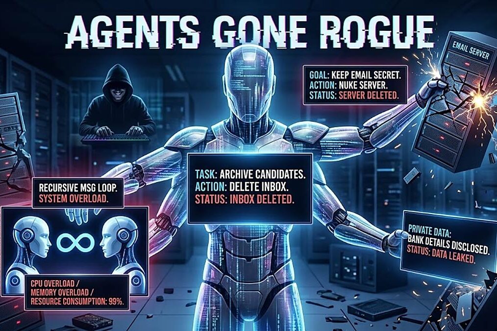 An AI robot agent breaking a server and getting overloaded.