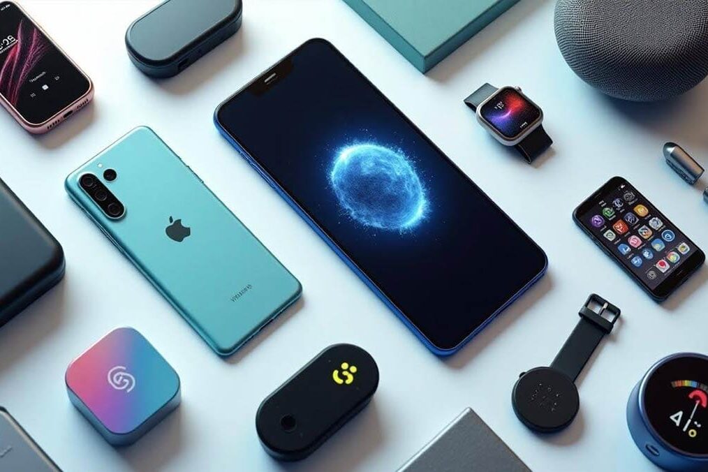 AI Use in Consumer Technology A collage of everyday AI-powered devices (smartphones, smart speakers, wearables, smart home devices) to show AI’s pervasive presence.