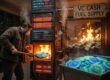 A pile of glowing AI tokens/credits being fed into a furnace or server rack while VC cash fuels the fire in the background.