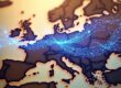 A stylized digital Mistral wind sweeping across a map of France or Europe, carrying binary code or glowing neural pathways — symbolizing innovation and sovereignty in AI.