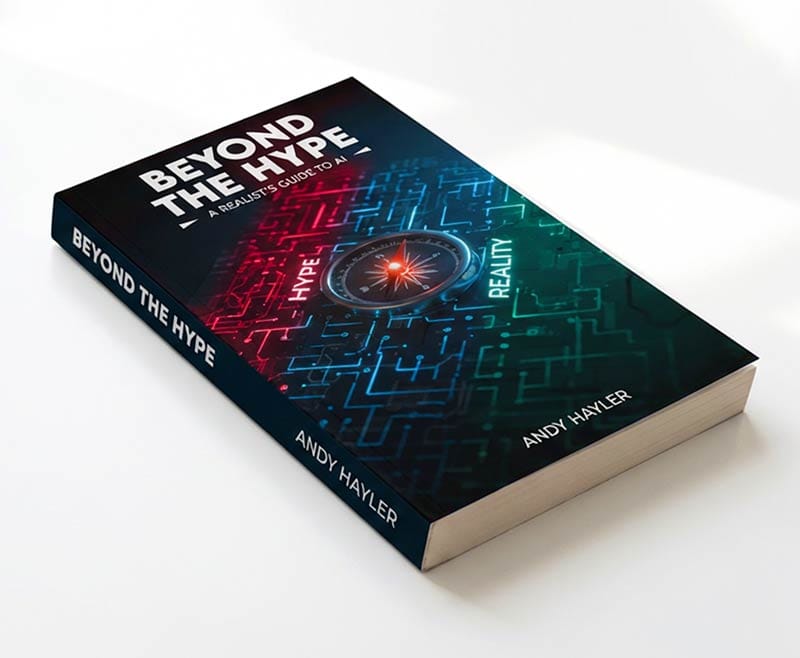 A book about navigating AI. Showing a compass and electrical circuits on the cover.