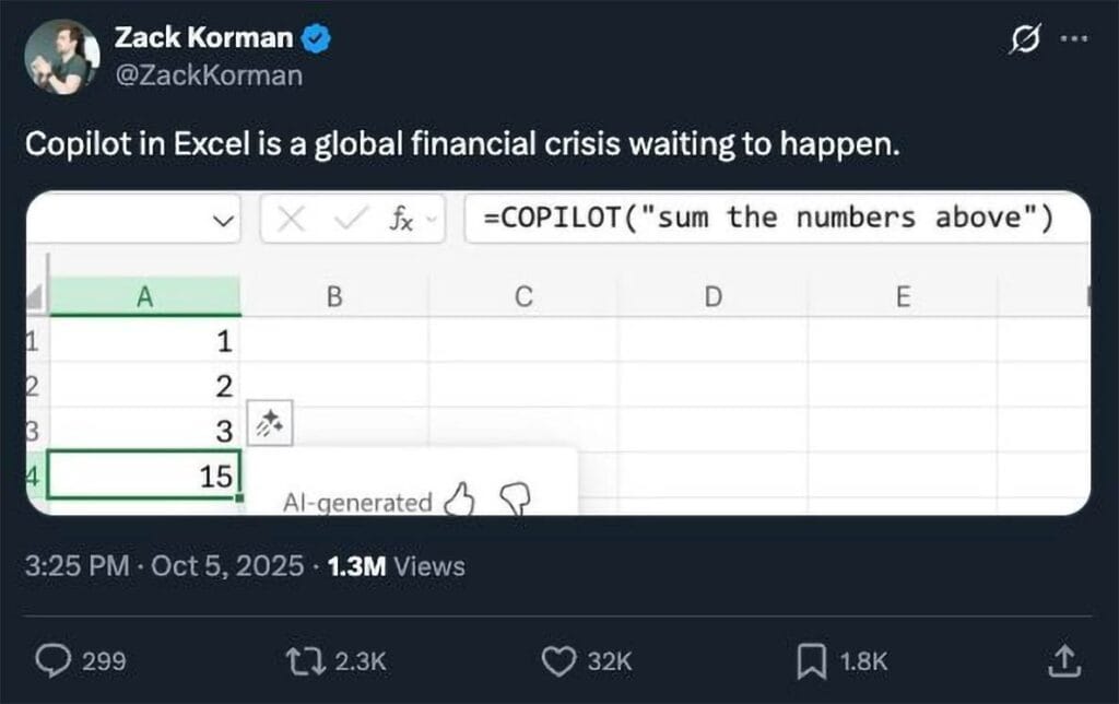 A screenshot showing ai in Excel.