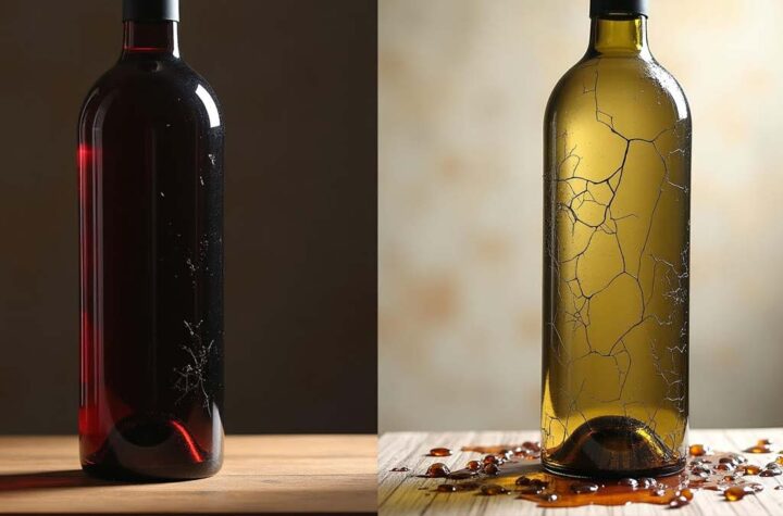 AI Model Performance Two bottles next to each other with one cracked and falling apart.