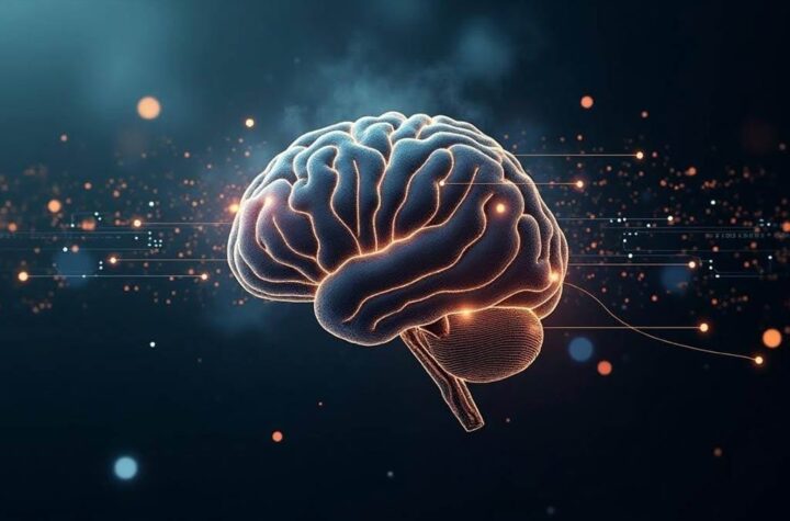 Inside a large language model A visually engaging, semi-abstract depiction of a "neural network brain" made out of interconnected lines or circuits, glowing lines resembling a brain silhouette, with clusters of nodes or “tokens” flowing through it like data.